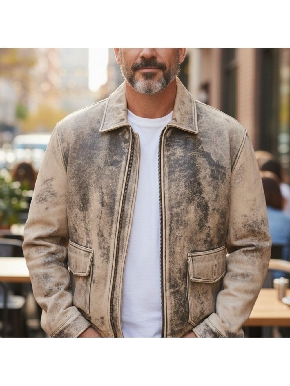 Unbranded Mens A-2 type flight jacke Vintage Distressed Leather Jacket  Large